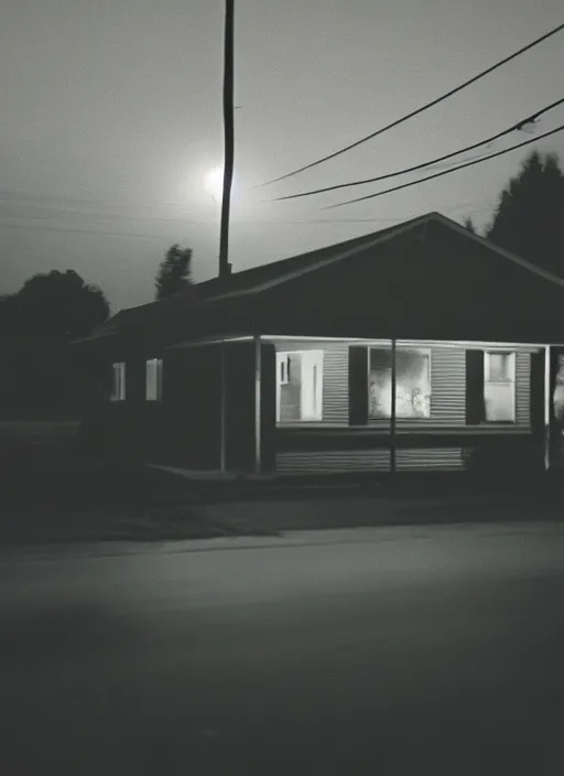 Image similar to a detailed photographic render of a 1 9 5 0 s american suburb at night by todd hido, photoreal, 4 k, mist