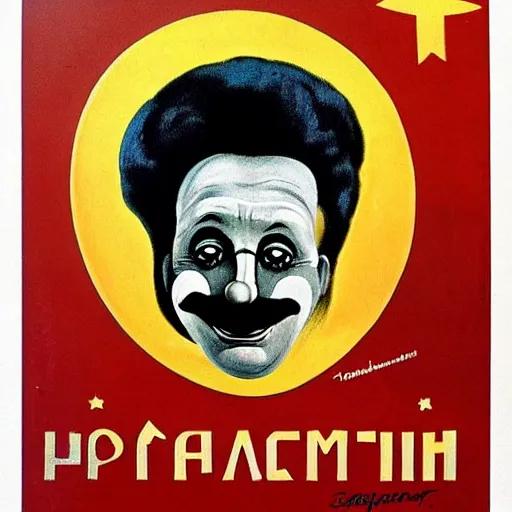 Image similar to communist clown portrait, soviet propaganda style, poster, pitin