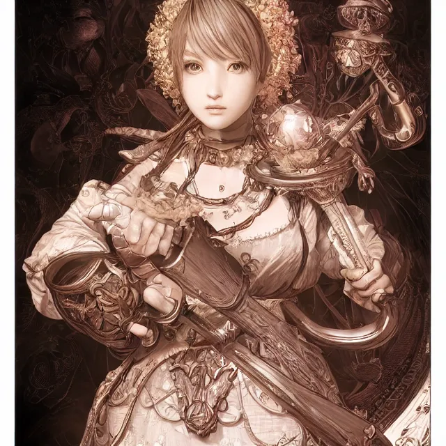 Image similar to the portrait of neutral good colorful female cleric bard as absurdly beautiful, gorgeous, elegant, young gravure idol, an ultrafine hyperdetailed illustration by kim jung gi, irakli nadar, intricate linework, sharp focus, bright colors, octopath traveler, final fantasy, unreal engine 5 highly rendered, global illumination, radiant light, detailed and intricate environment