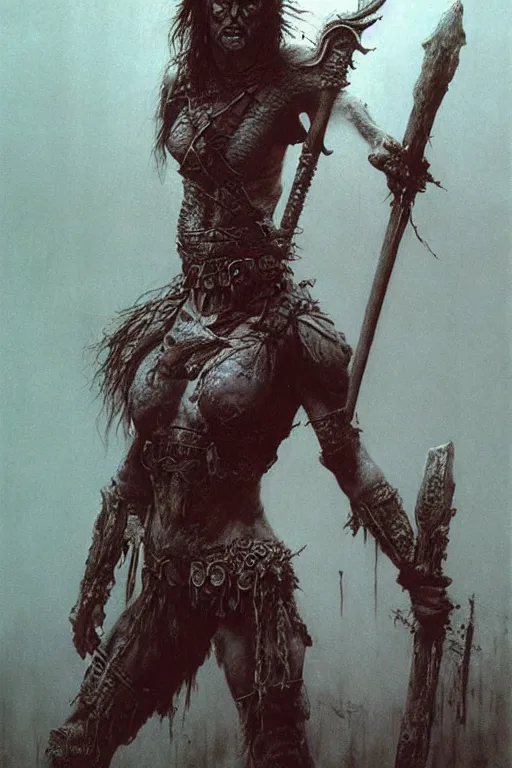 Image similar to alyson hannigan as barbarian by beksinski