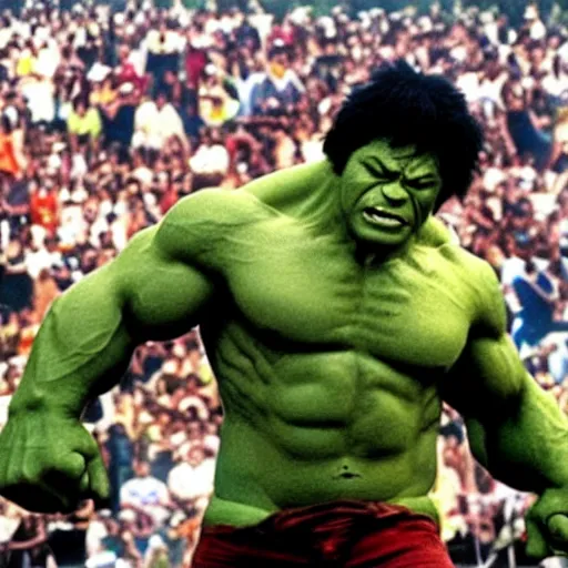 Image similar to hulk performing at woodstock