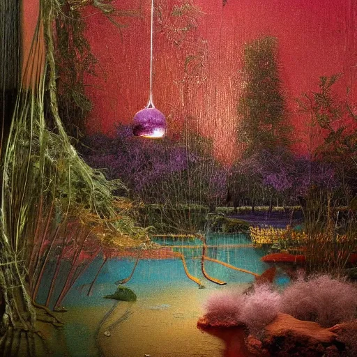 Image similar to A kinetic sculpture of a beautiful scene of nature. The colors are very soft and muted, and the overall effect is one of serenity and peace. The composition is well balanced, and the brushwork is delicate and precise. 1900s by Andreas Franke, by Peter Doig, by James Stokoe dreary, elaborate