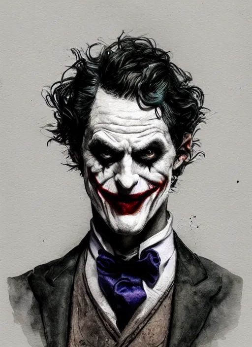 Image similar to portrait, Victorian Era Joker, watercolor, dramatic lighting, cinematic, establishing shot, extremly high detail, foto realistic, cinematic lighting, pen and ink, intricate line drawings, by Yoshitaka Amano, Ruan Jia, Kentaro Miura, Artgerm, post processed, concept art, artstation, matte painting, style by eddie mendoza, raphael lacoste, alex ross