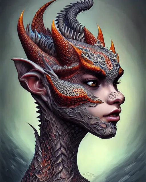 Image similar to digital art, centered portrait dragon with short hair, face made with intricate roots, by james jean and by artgerm, by ross tran, ultradetailed, charachter design, concept art, trending on artstation,