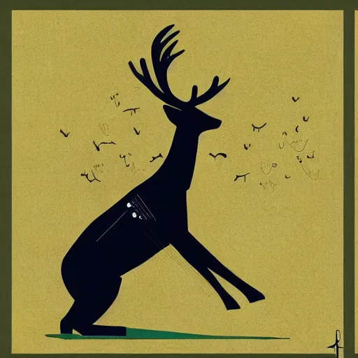 Image similar to deer playing guitar in the style of tatsuro kiuchi