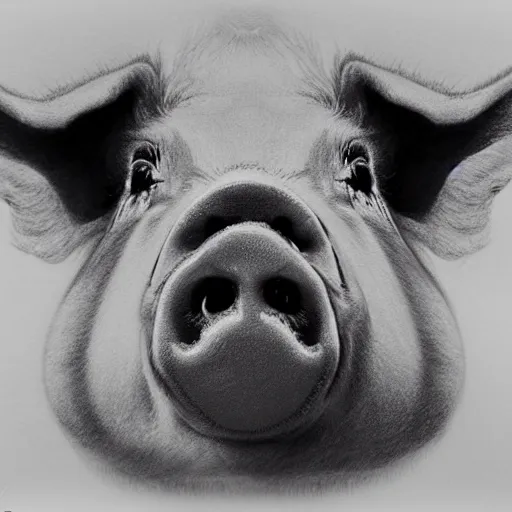 Image similar to pig face from nebula space, higher realistic, detailed, pencil drawing