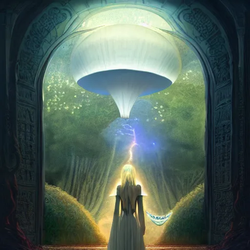 Prompt: a majestic photograph of the entrance kingdom of agharta, land of advanced races, giant, hollow earth infographic, illustrations, a big shell with a sun in the interior, dynamic lighting, fantastically beautiful, aesthetically inspired by monia merlo, trending on artstation, art by daniel merriam, 8 k, upscale