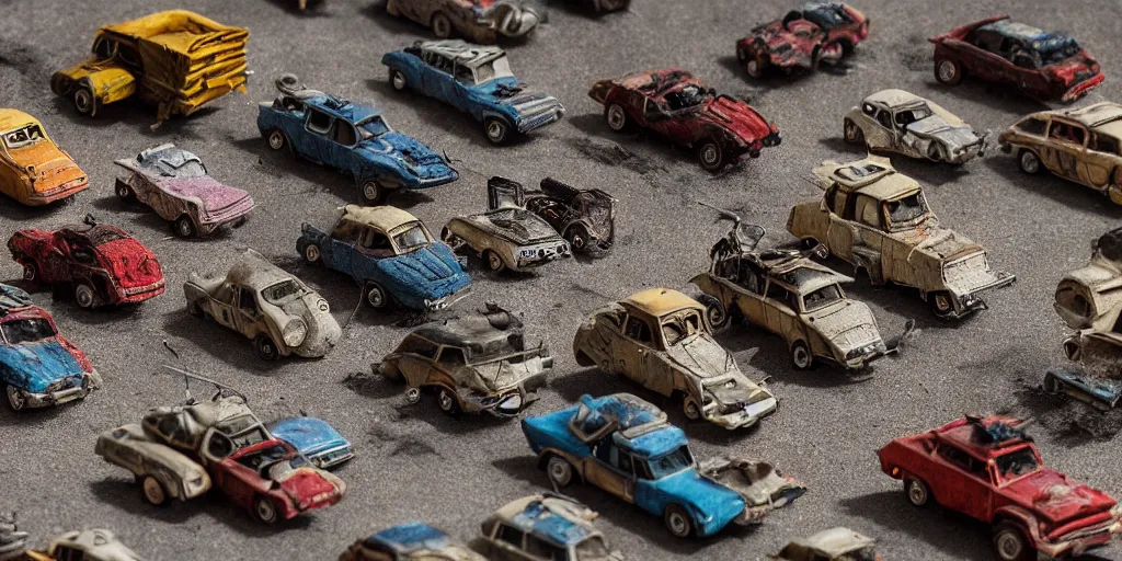 Image similar to needle felt of immortan joe and cars from fury road ( 2 0 1 5 ), tilt shift, action shot, detailed textures, action, dramatic light, god rays