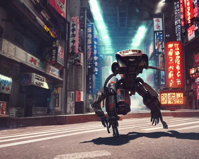 Prompt: CHAPPIE Breakdancing In The Middle of Neo Tokyo Surrounded by Xenomorph Crews In Lacoste and Street Wear, Full Figure, 8K, octane render, HDR, photorealistic, volumetric lighting, Hyperrealistic-H 960