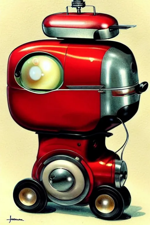 Image similar to ( ( ( ( ( 1 9 5 0 s retro future android robot fat robot toaster mouse wagon. muted colors., ) ) ) ) ) by jean - baptiste monge,!!!!!!!!!!!!!!!!!!!!!!!!! chrome red