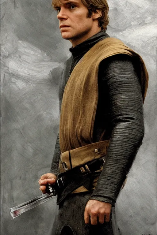 Image similar to candid portrait of henry cavill as luke skywalker by andrew wyeth