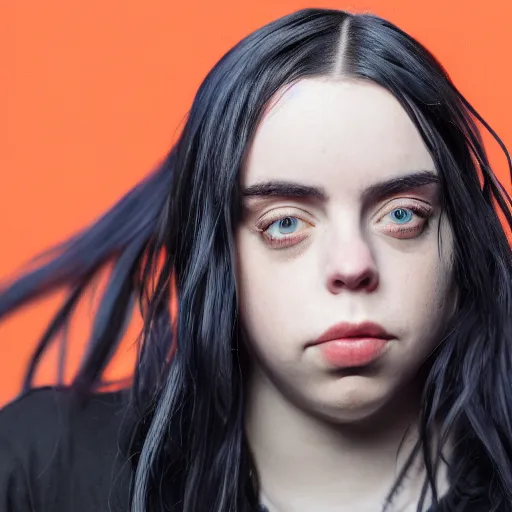 Image similar to Billie Eilish portrait, XF IQ4, f/1.4, ISO 200, 1/160s, 8K, Sense of Depth, color and contrast corrected, Nvidia AI, Dolby Vision, symmetrical balance, in-frame