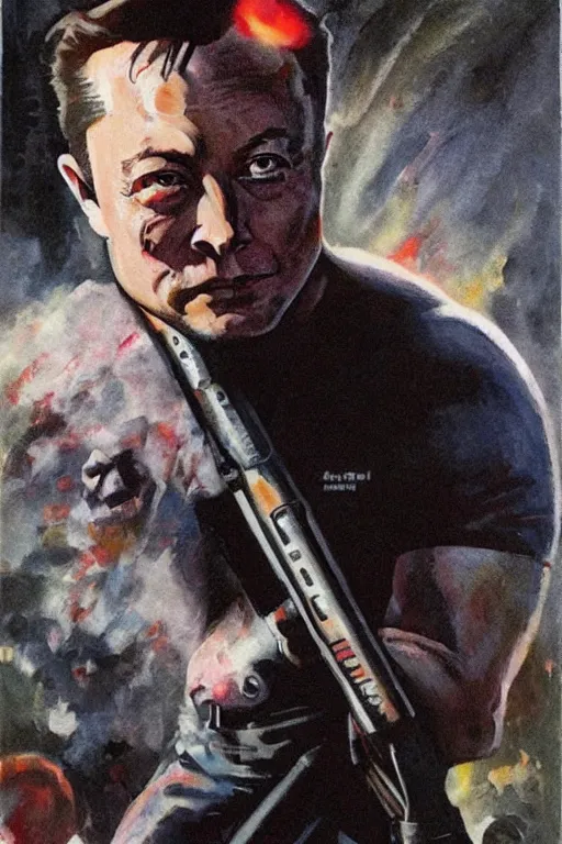 Prompt: chtulu elon musk in the style of frank frazetta