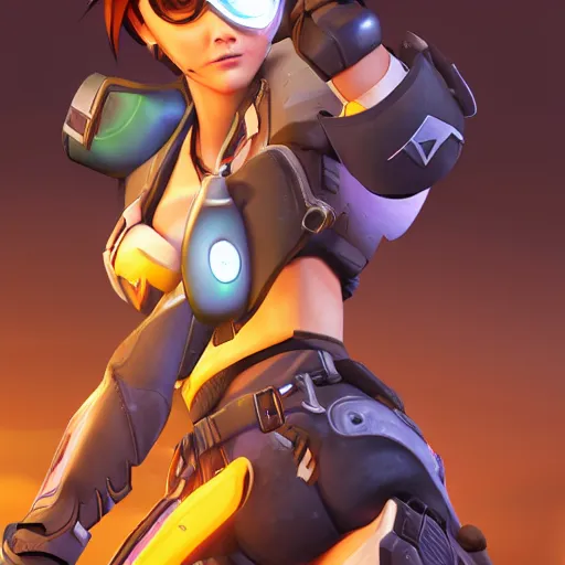 Image similar to digital dramaticly lit artwork of tracer from the game overwatch