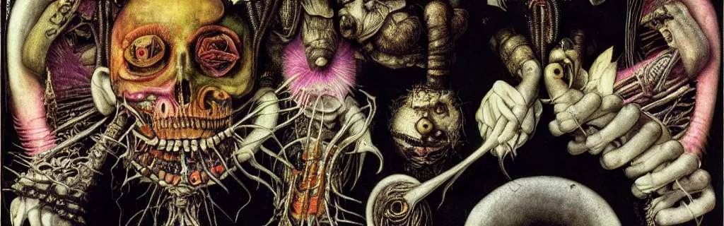 Image similar to post - punk new age album cover, asymmetrical design, magic, apocalypse, psychedelic, highly detailed, black white pink, magic, giger h. r., giuseppe arcimboldo