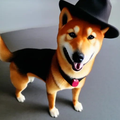 Prompt: A happy shiba inu wearing a fedora