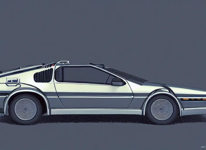 Image similar to wide view shot of a new car for 2 0 3 2 with offroad tires installed. style by petros afshar, christopher balaskas, goro fujita, and rolf armstrong. car design by delorean alpha and volvo.