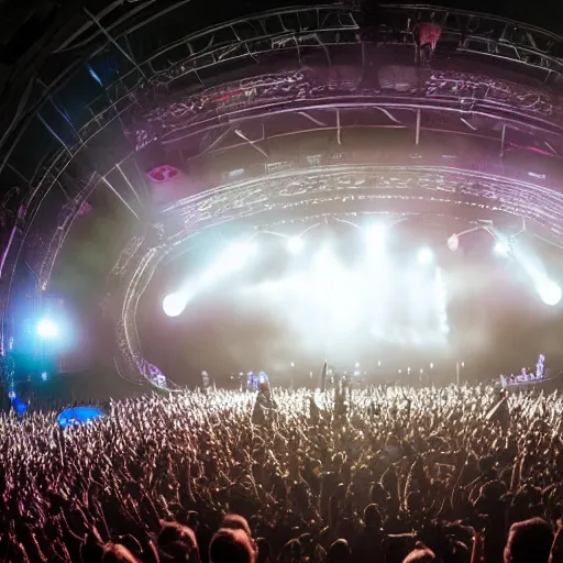 Image similar to amazing pantera concert, with a circular, 3 6 0 degree stage, with large led screens