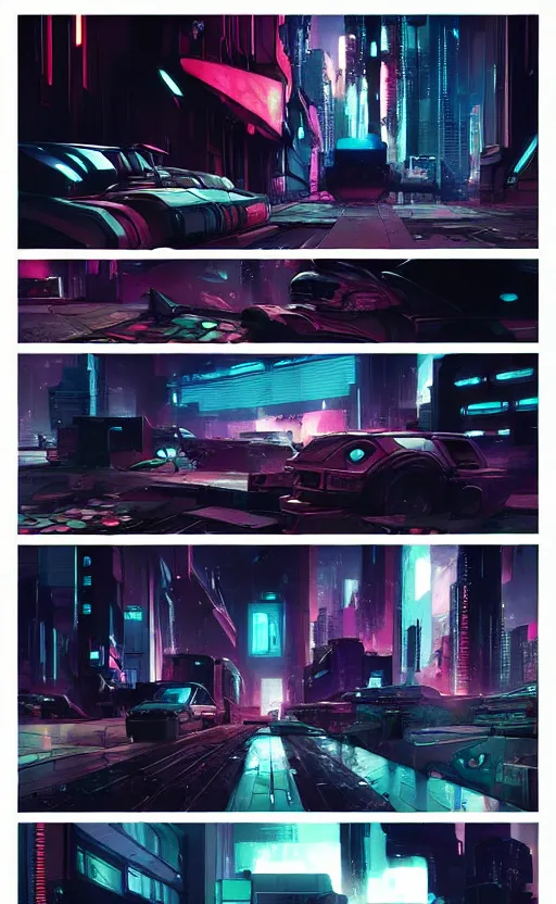 Image similar to Sci-Fi cyberpunk Comic page made up of art by the best artists Trending on Artstation. Paneling style by Bill Sienkiewicz. Octane render, Raytracing, 3d masterpiece, fantastic lighting by James Gurney.. Slice-of-life mundane genre.