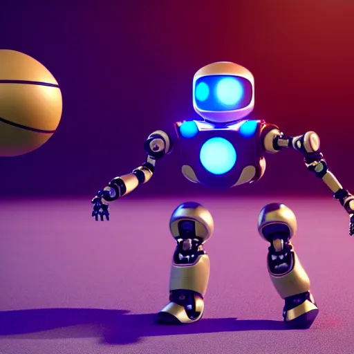 Prompt: a futuristic robot dunking a ball:: octane render:: 8K:: bokeh