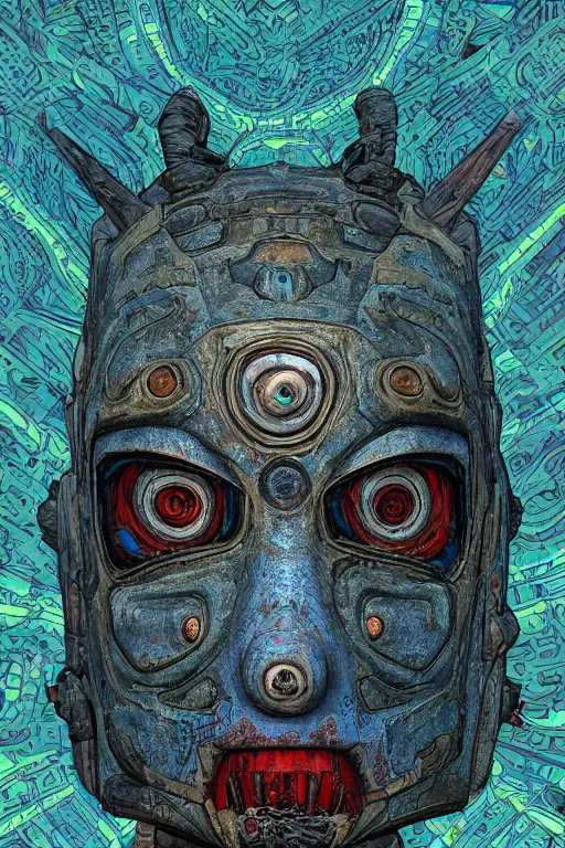 Image similar to tribal vodoo mask eye deepdream global illumination ray tracing hdr that looks like it is from borderlands and by feng zhu and loish and laurie greasley, victo ngai, andreas rocha, john harris wooly hair cut feather stone
