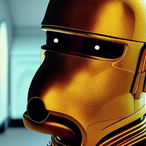 Image similar to Homer Simpson as C3PO, cinematic 4k