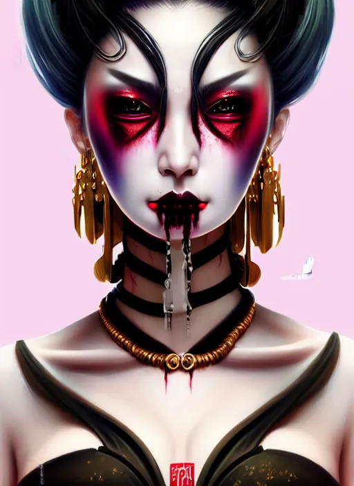 Image similar to soft lustrous ebony geisha seductive raver yakuza gothic cyborg, decay, underworld, dark fantasy, dark art, highly detailed, digital painting, octane render, artstation, concept art, smooth, sharp focus, illustration, art by artgerm, loish, wlop