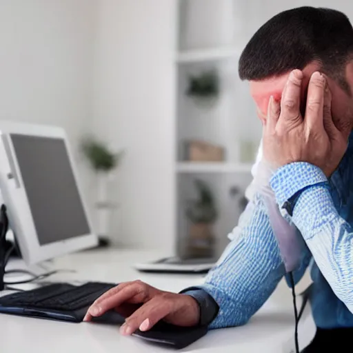 Prompt: man crying at his computer after being ratio'd