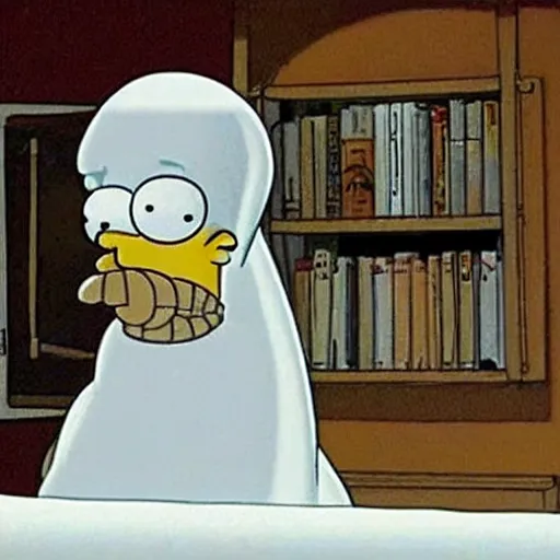 Image similar to ghost under a sheet haunting the Simpsons, Simpsons Halloween special