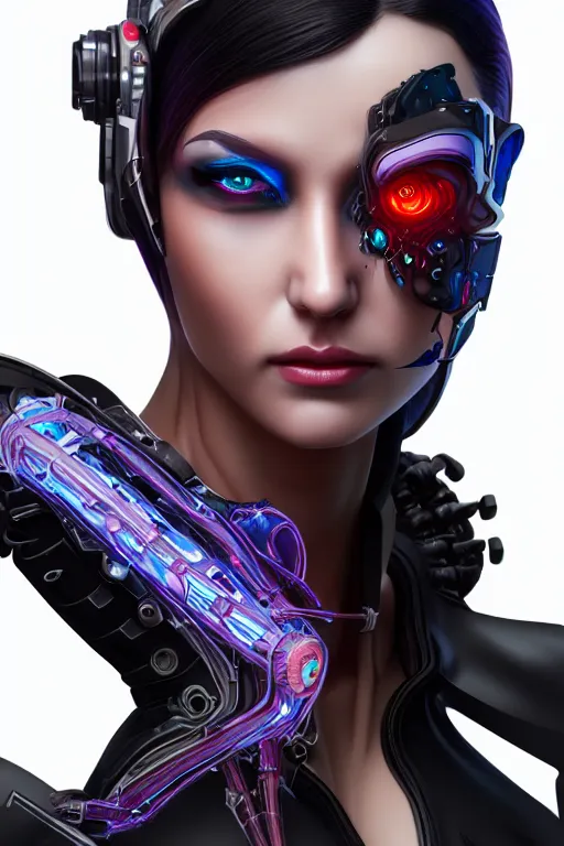 Prompt: portrait of a cyberpunk V2 woman with biomechanichal parts by Artgerm, 35mm focal length, hyper detailled, 4K