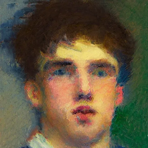 Image similar to impressionism dizzy portrait of a young dude 2 7 years old, with mound