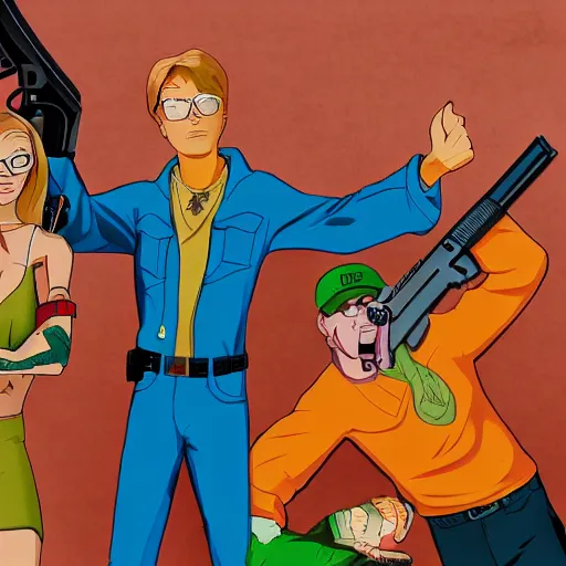 Image similar to Scooby Doo holding a gun in GTA 5, cover art by stephen Bliss, no text, studio lighting, blender, trending on artstation, 8k, highly detailed