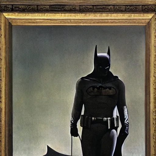 Prompt: Andrew Wyeth artwork, Batman in the city