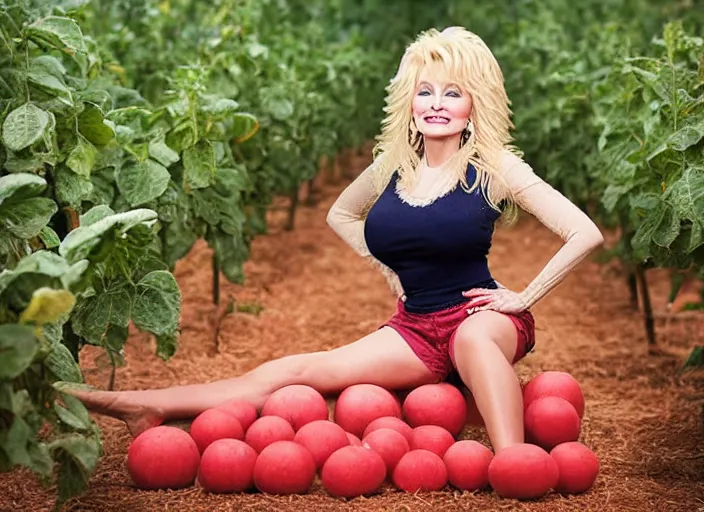 Image similar to studio portrait photo still of 2 0 year old dolly parton!!!!!!!! at age 2 0 2 0 years old 2 0 years of age!!!!!!! surrounded by watermelons, 8 k, 8 5 mm f 1. 8, studio lighting, rim light, right side key light