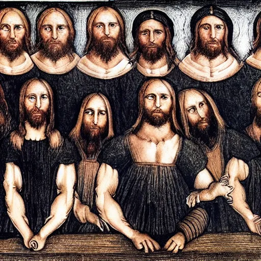 Image similar to the new zealand all black rugby team in the last supper by leonardo da vinci