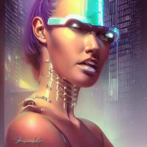 Image similar to portrait of cyberpunk woman looking out of a window, cyberpunk setting, futuristic, highly detailed, intricate lighting, digital painting, sharp focus, illustration, trending on artstation, art by boris vallejo.