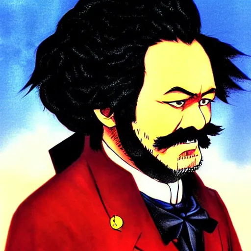 Image similar to beautiful amazing anime portrait painting of karl marx by hayao miyazaki, katsuhiro otomo, akira toriyama, satoshi kon, eiichiro oda, hideaki anno