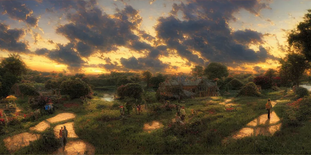 Prompt: Concept Art of cinematography of Terrence Malick film by Thomas Kindkade