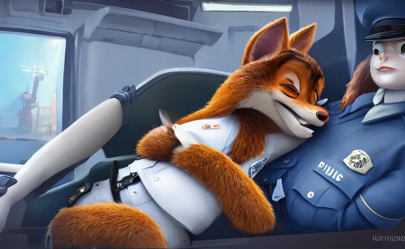 Prompt: a furry human - like dressed policewoman sleeping on duty in the police car, artstation hq, stylized, symmetry, modeled lighting, expressive, studio photo refined, highly detailed, hyper realistic, furry, sense of awe, zootopia style