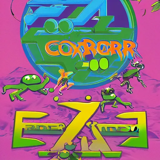 Prompt: video game box art of a commodore 6 4 game called frogger remix edition, 4 k, highly detailed cover art.
