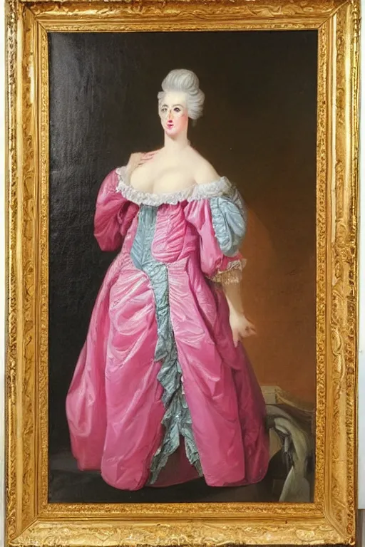 Prompt: 1780s oil painting portrait of a drag queen (man in drag) in glamorous extravagant pink rococo ladies fashion