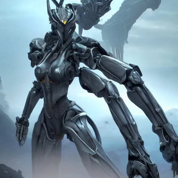 Prompt: extremely detailed cinematic low ground shot of a giant 1000 meter tall beautiful stunning female warframe goddess, that's an anthropomorphic hot robot mecha female dragon, silver sharp streamlined armor, detailed head, sharp claws, glowing Purple LED eyes, sitting cutely on a mountain in the background, a tiny forest with a village in the foreground, fog rolling in, dragon art, warframe fanart, Destiny fanart, micro art, macro art, giantess art, fantasy, goddess art, furry art, furaffinity, high quality 3D realism, DeviantArt, Eka's Portal, HD, depth of field