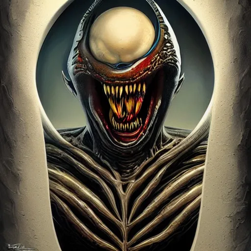 Prompt: Lofi Giger Scorn portrait of Venom Pixar style by Tristan Eaton Stanley Artgerm and Tom Bagshaw