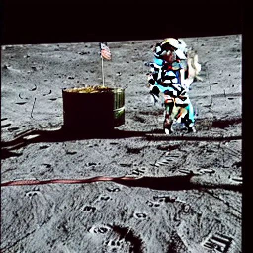 Prompt: astronaut planting a ussr flag on the moon in 1 9 6 9