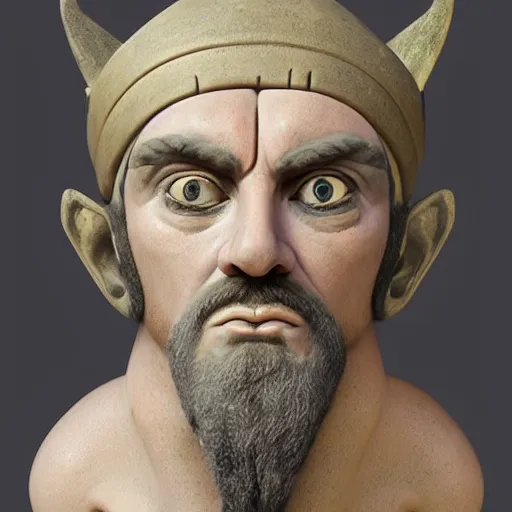 Image similar to portrait of ancient silly greek man with big eyes and sharp nose and open mouth. fine detail. artistic painting by lurid, unreal engine