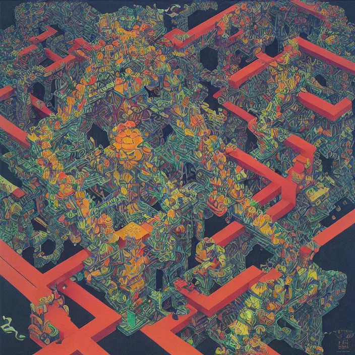 Image similar to lp cover of a 7 0's progressive rock album by mc escher, james jean, moebius, 8 k