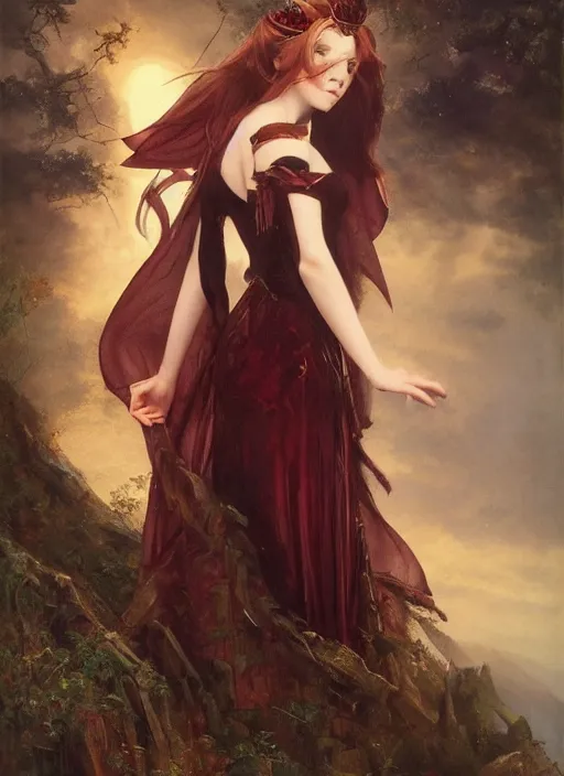 Image similar to Amouranth as an evil princess by Frederick Edwin Church, rule of thirds, seductive look, beautiful, in intergalactic Japan