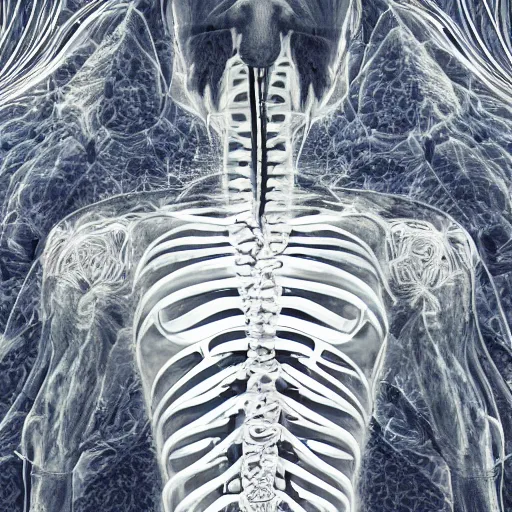 Prompt: full frame fractal human body, fine details, microorganisms, fine details, muscles, veins, artery, 90's aesthetic, x-ray, noise film, photo