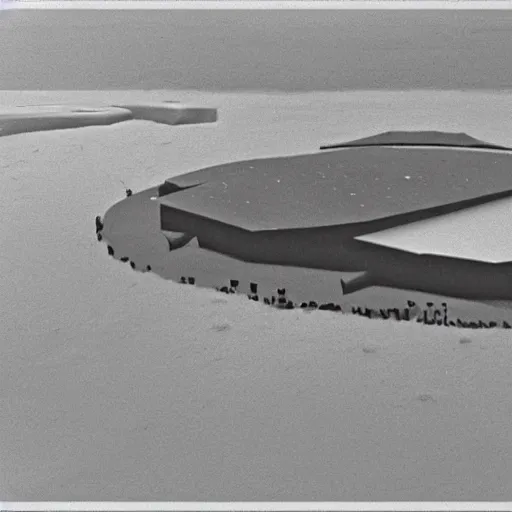 Image similar to secret photograph of nazi ufo base in antarctica, operation highjump, black and white, 4 k