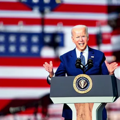 Prompt: president joe biden with a short beard giving a speech